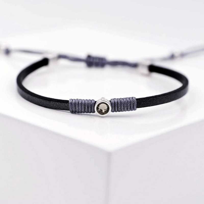 Δερμάτινο βραχιόλι γυναικείο με κρύσταλλο Swarovski σε επάργυρη επιμετάλλωση