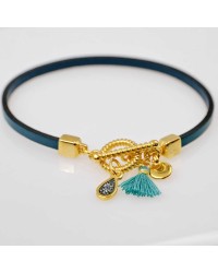 Handmade leather bracelet with gold-plated metal parts Handmade leather bracelet with gold-plated metal parts