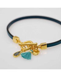 Handmade leather bracelet with gold-plated metal parts Handmade leather bracelet with gold-plated metal parts