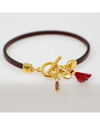 Handmade leather bracelet with gold-plated metal parts Handmade leather bracelet with gold-plated metal parts