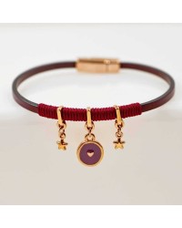 Handmade leather bracelet with rose gold-plated metal parts and enamel Handmade leather bracelet with rose gold-plated metal parts and enamel