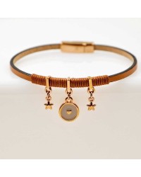 Handmade leather bracelet with rose gold-plated metal parts and enamel Handmade leather bracelet with rose gold-plated metal parts and enamel