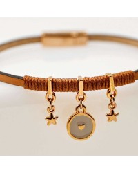 Handmade leather bracelet with rose gold-plated metal parts and enamel Handmade leather bracelet with rose gold-plated metal parts and enamel