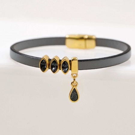 Δερμάτινο Βραχιόλι με Κρύσταλλα Δερμάτινο Βραχιόλι με Κρύσταλλα