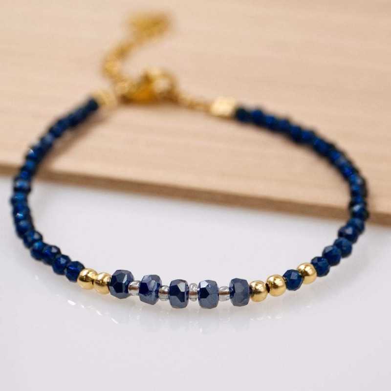 Χειροποίητο βραχιόλι από ανοξείδωτο ατσάλι με επίχρυση επιμετάλλωση και κρύσταλλα