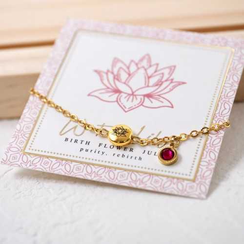 Βραχιόλι αλυσίδα με λουλούδι γέννησης και κρύσταλλο Αυστρίας Βραχιόλι αλυσίδα σε επίχρυση επιμετάλλωση με λουλούδι γέννησης και κρύσταλλο Αυστρίας