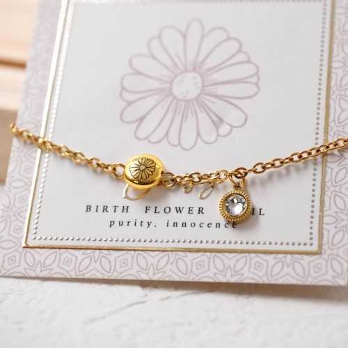 Βραχιόλι αλυσίδα με λουλούδι γέννησης και κρύσταλλο Αυστρίας Βραχιόλι αλυσίδα σε επίχρυση επιμετάλλωση με λουλούδι γέννησης και κρύσταλλο Αυστρίας