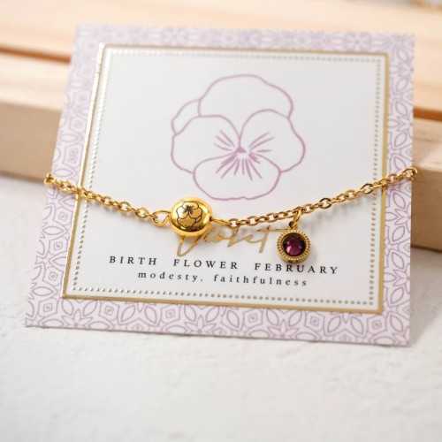 Βραχιόλι αλυσίδα σε επίχρυση επιμετάλλωση με λουλούδι γέννησης και κρύσταλλο Αυστρίας 