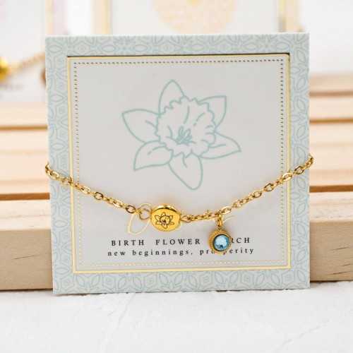Βραχιόλι αλυσίδα σε επίχρυση επιμετάλλωση με λουλούδι γέννησης και κρύσταλλο Αυστρίας 