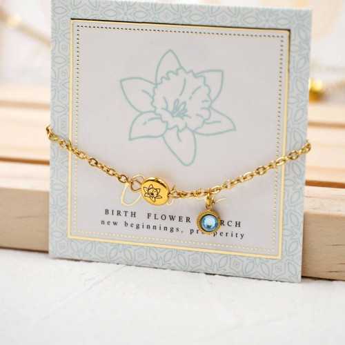 Βραχιόλι αλυσίδα σε επίχρυση επιμετάλλωση με λουλούδι γέννησης και κρύσταλλο Αυστρίας 