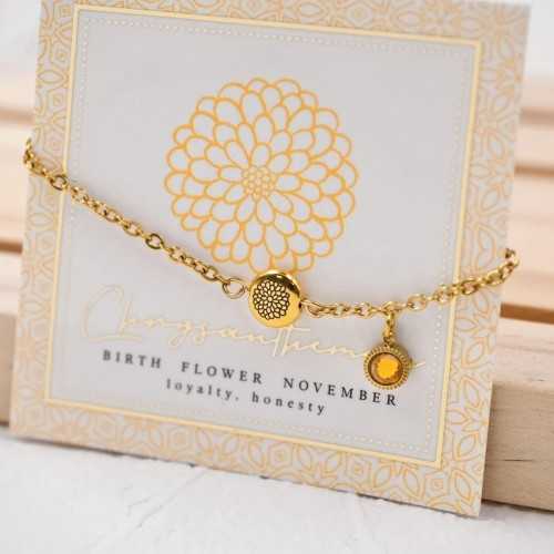 Βραχιόλι αλυσίδα σε επίχρυση επιμετάλλωση με λουλούδι γέννησης και κρύσταλλο Αυστρίας 