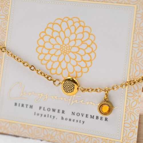 Βραχιόλι αλυσίδα σε επίχρυση επιμετάλλωση με λουλούδι γέννησης και κρύσταλλο Αυστρίας 