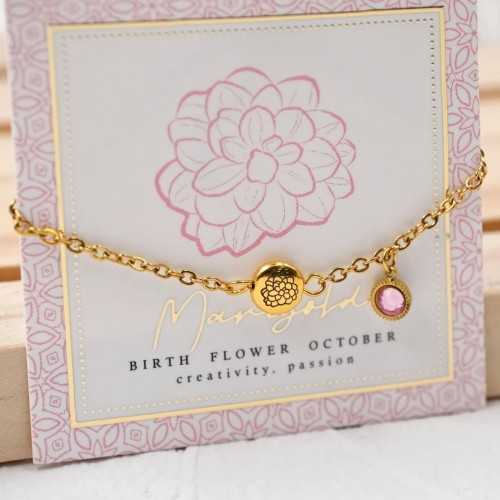 Βραχιόλι αλυσίδα με λουλούδι γέννησης και κρύσταλλο Αυστρίας Βραχιόλι αλυσίδα σε επίχρυση επιμετάλλωση με λουλούδι γέννησης και κρύσταλλο Αυστρίας