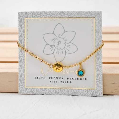 Βραχιόλι αλυσίδα σε επίχρυση επιμετάλλωση με λουλούδι γέννησης και κρύσταλλο Αυστρίας 