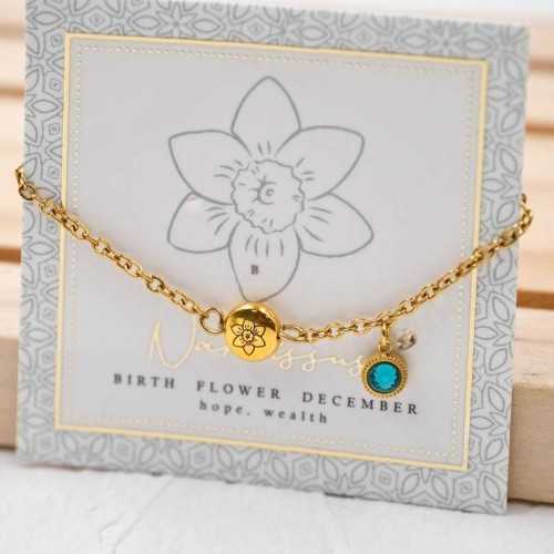 Βραχιόλι αλυσίδα σε επίχρυση επιμετάλλωση με λουλούδι γέννησης και κρύσταλλο Αυστρίας 