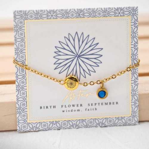 Βραχιόλι αλυσίδα με λουλούδι γέννησης και κρύσταλλο Αυστρίας Βραχιόλι αλυσίδα σε επίχρυση επιμετάλλωση με λουλούδι γέννησης και κρύσταλλο Αυστρίας