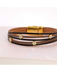 Leather bracelet with enamelled evil eyes Handmade leather bracelet with gold-plated metal parts and enamelled evil eyes
