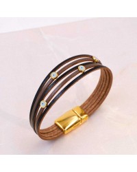 Leather bracelet with enamelled evil eyes Handmade leather bracelet with gold-plated metal parts and enamelled evil eyes