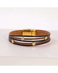 Leather bracelet with enamelled evil eyes Handmade leather bracelet with gold-plated metal parts and enamelled evil eyes