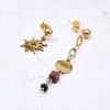 Earrings dissimilar with semi-precious beads and gold-plated chain