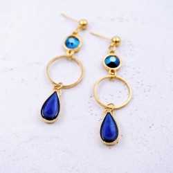 Σκουλαρίκια με κρίκους, κρύσταλλα Swarovski και σταγόνες από γυαλί vitraux