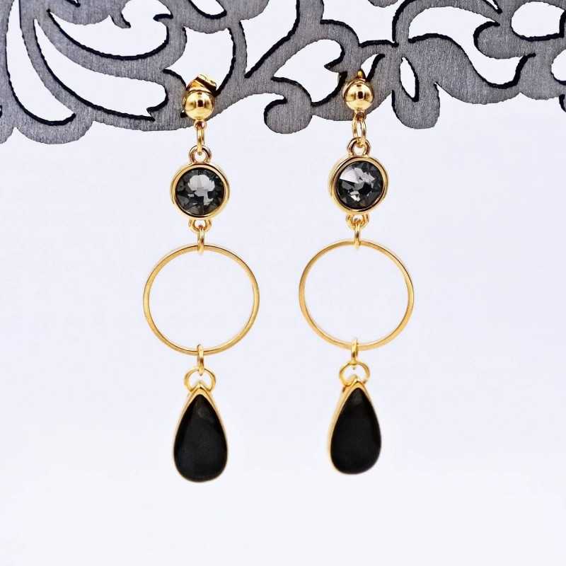 Earrings with hoops, Swarovski crystals and vitraux drops Earrings with hoops, Swarovski crystals and vitraux drops