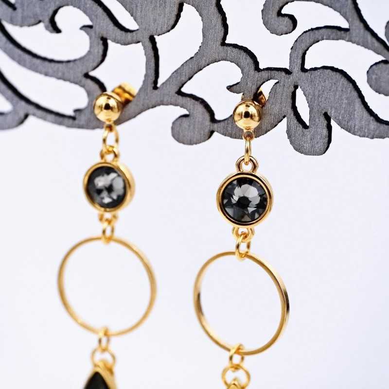 Earrings with hoops, Swarovski crystals and vitraux drops Earrings with hoops, Swarovski crystals and vitraux drops