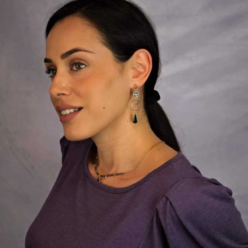 Earrings with hoops, Swarovski crystals and vitraux drops Earrings with hoops, Swarovski crystals and vitraux drops