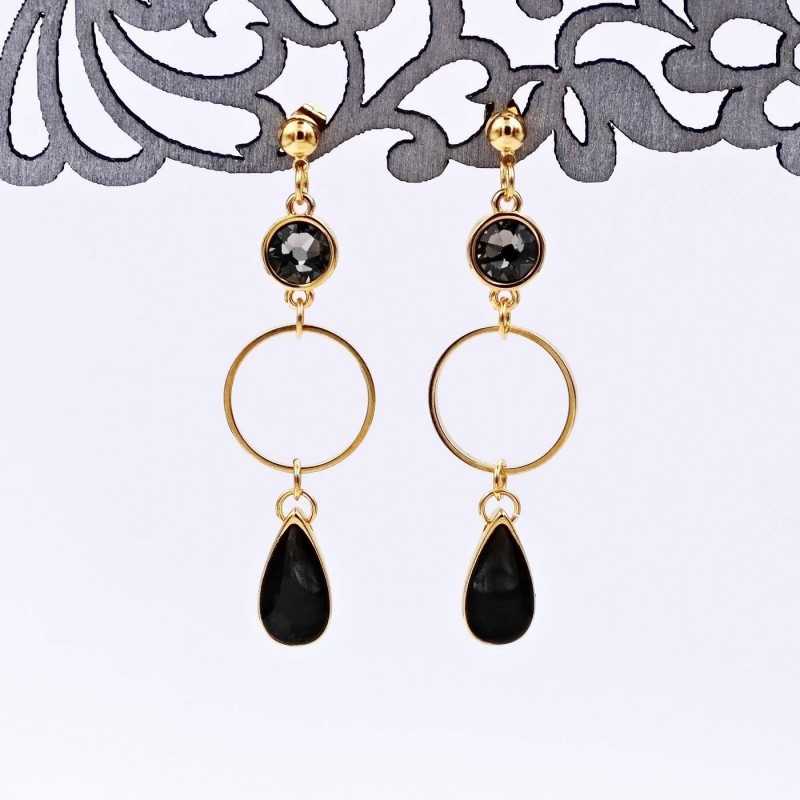 Earrings with hoops, Swarovski crystals and vitraux drops Earrings with hoops, Swarovski crystals and vitraux drops