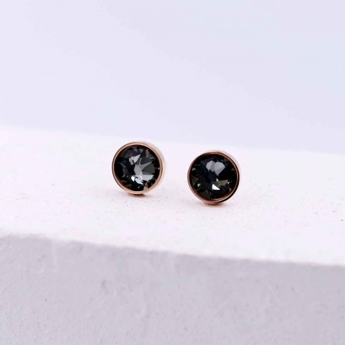 Handmade stud rose gold-plated earrings of stainless steel and crystals with decorative card
