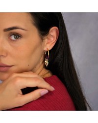 Handmade gold-plated hoop earrings with macrame embellishment and enamel Handmade gold-plated hoop earrings with macrame embellishment and enamel