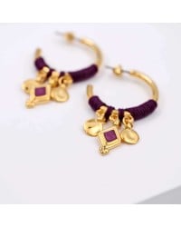Handmade gold-plated hoop earrings with macrame embellishment and enamel Handmade gold-plated hoop earrings with macrame embellishment and enamel