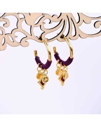 Handmade gold-plated hoop earrings with macrame embellishment and enamel Handmade gold-plated hoop earrings with macrame embellishment and enamel