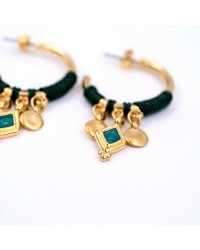 Handmade gold-plated hoop earrings with macrame embellishment and enamel Handmade gold-plated hoop earrings with macrame embellishment and enamel