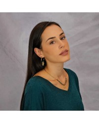 Handmade gold-plated hoop earrings with macrame embellishment and enamel Handmade gold-plated hoop earrings with macrame embellishment and enamel