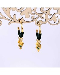 Handmade gold-plated hoop earrings with macrame embellishment and enamel Handmade gold-plated hoop earrings with macrame embellishment and enamel