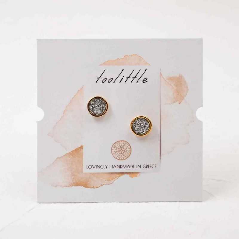 Handmade stud earrings with glittered enamel in gold-plating 