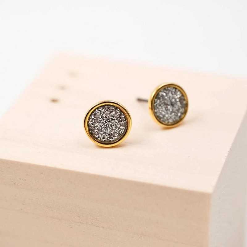 Handmade stud earrings with glittered enamel in gold-plating 