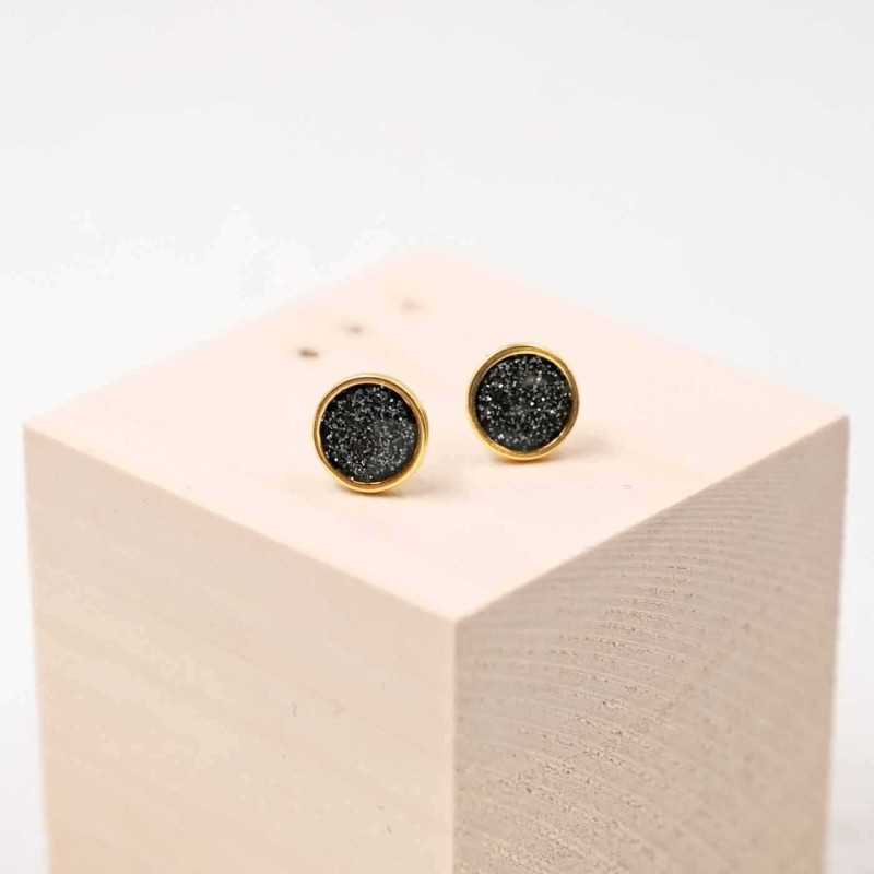 Handmade stud earrings with glittered enamel in gold-plating Handmade stud earrings with glittered enamel in gold-plating