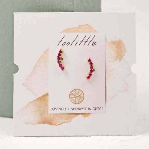 Χειροποίητα καρφωτά σκουλαρίκια με ζιργκόν και επίχρυση επιμετάλλωση σε καρτελάκι Toolittle