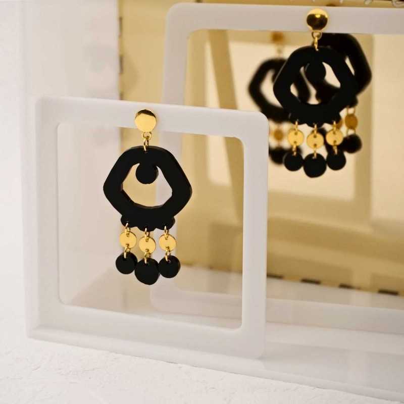 Χειροποίητα μεγάλα σκουλαρίκια με πλέξιγκλας και επίχρυση επιμετάλλωση 