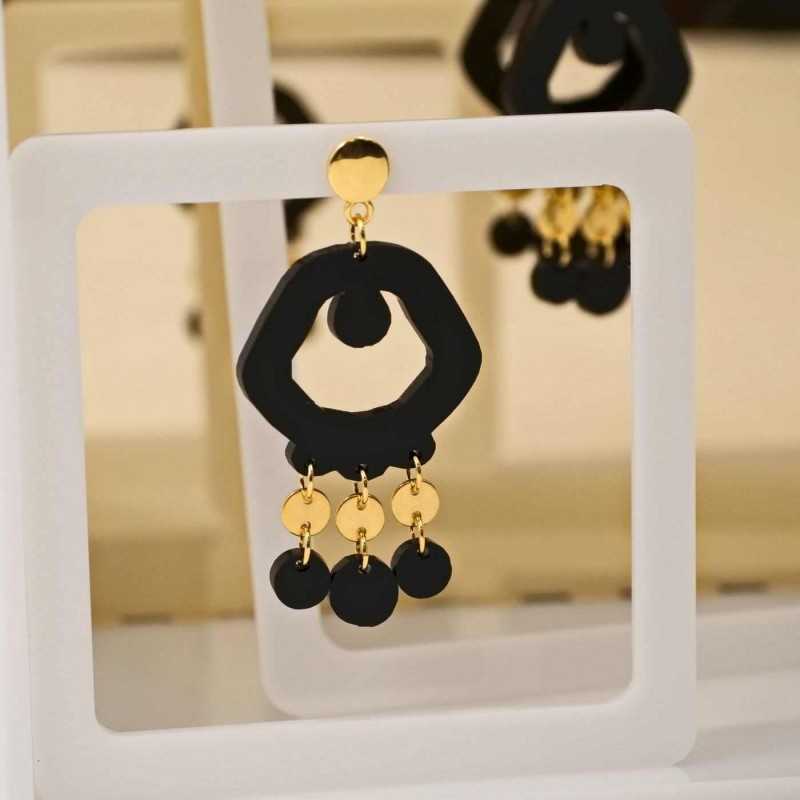 Χειροποίητα μεγάλα σκουλαρίκια με πλέξιγκλας και επίχρυση επιμετάλλωση 