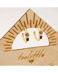 Set 3 pairs of earrings - hoops and studs - with gold-plating and enamel Set 3 pairs of earrings - hoops and studs - with gold-plating and enamel