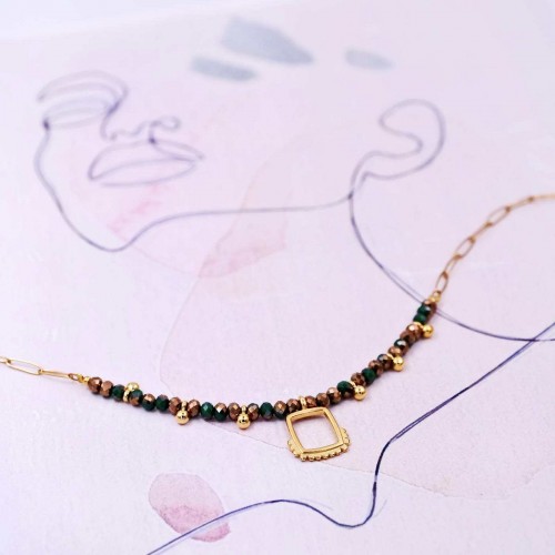 Short necklace with zircon crystals and crystal glass parts in gold-plating