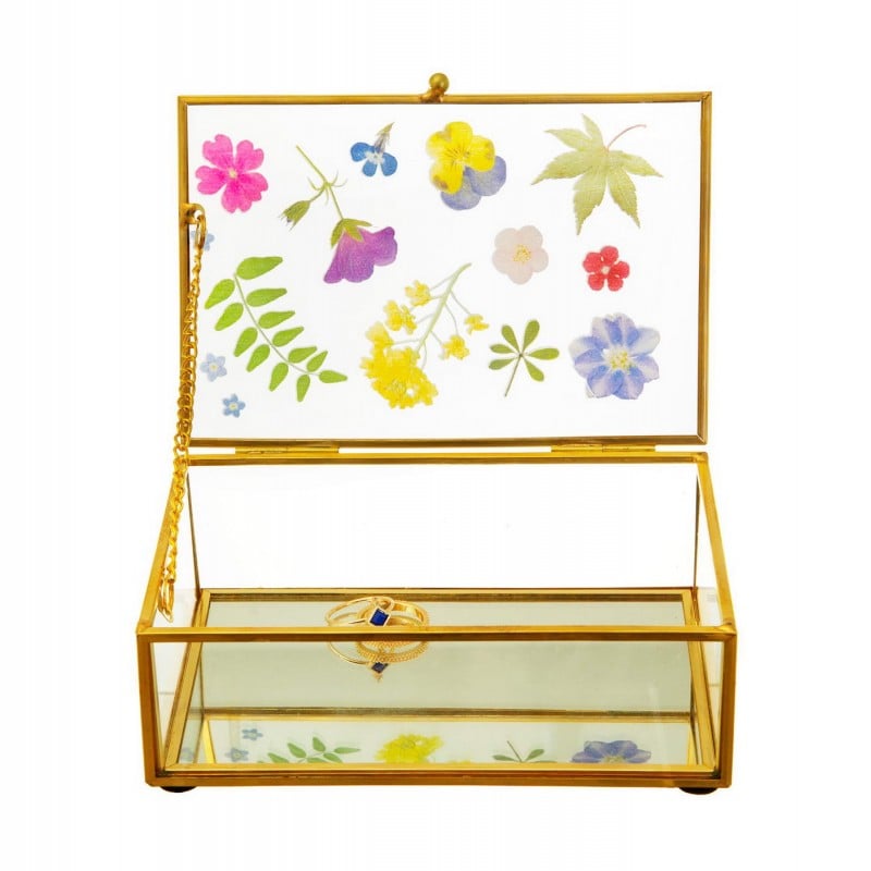 Pressed Flowers Glass Jewellery Box Pressed Flowers Glass Jewellery Box