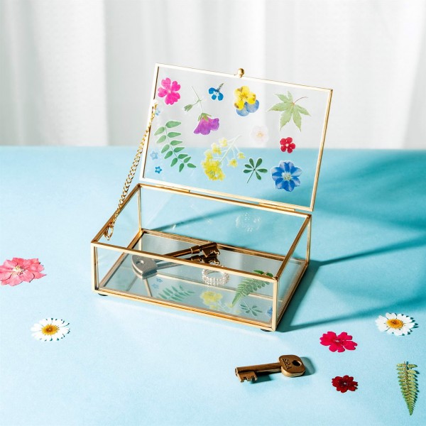 Pressed Flowers Glass Jewellery Box