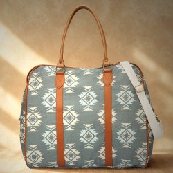 Τσάντα θαλάσσης Achilleas από βαμβακερό καμβά με boho γεωμετρικό μοτίβο 