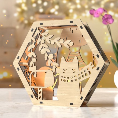 Ξύλινο Χριστουγεννιάτικο Διακοσμητικό LED - Snow Kitty