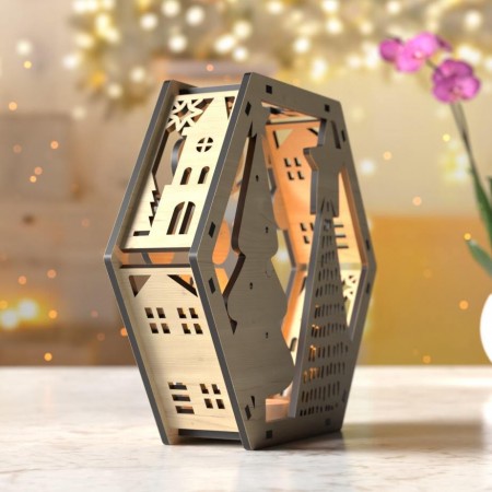 Επιτραπέζιο Ξύλινο Διακοσμητικό με Ρεσό LED - Christmas House Επιτραπέζιο Ξύλινο Διακοσμητικό με Ρεσό LED - Christmas House