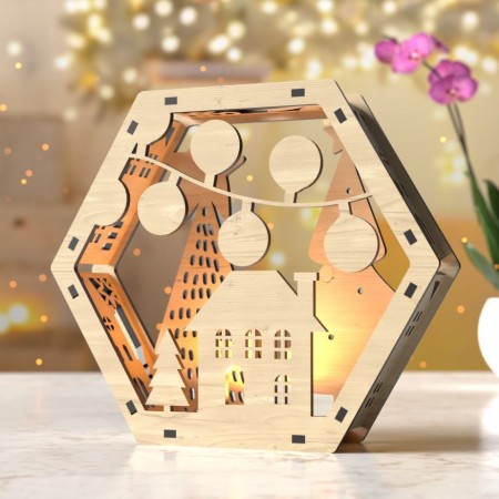 Επιτραπέζιο Ξύλινο Διακοσμητικό με Ρεσό LED - Christmas House